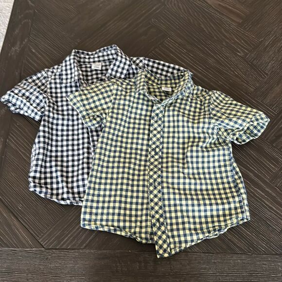 Old Navy button down shirts, short sleeve, stretch cotton, plaid, yellow, blue - Picture 1 of 4